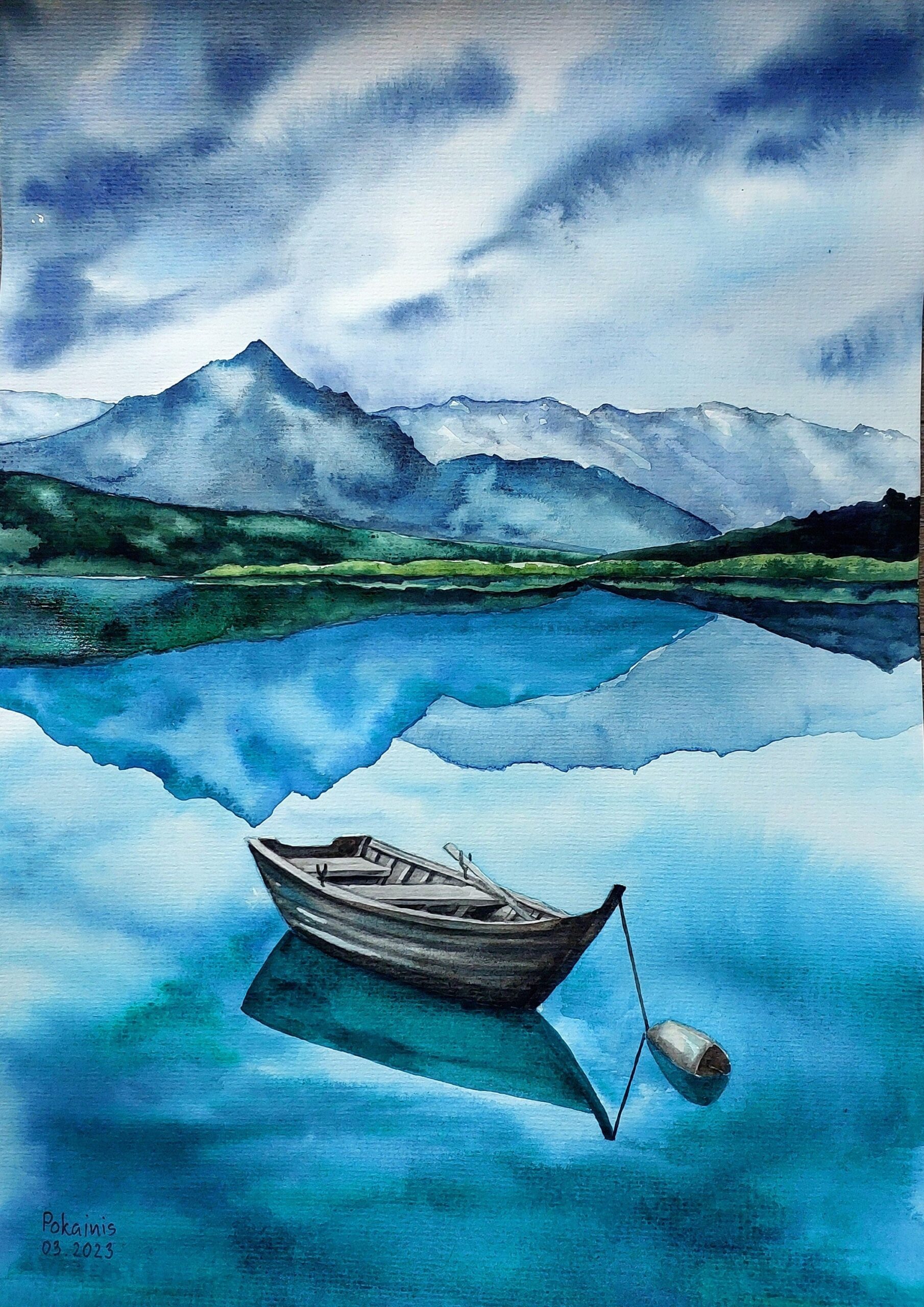 ORIGINAL Watercolor Painting Landscape Painting Mountain Wall Art Forest Painting Painting From Photo Lake Painting Forest Wall Art Etsy