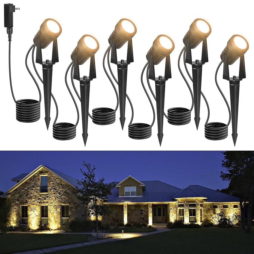 Outdoor Landscape Lighting Low Voltage 65 6FT Wired LED Spot Light With Plug in Transformer IP65 Waterproof Outside Uplight 18W 1800LM For Yard Garden Tree Pathway House Warm White 3000K Pack Of 6 
