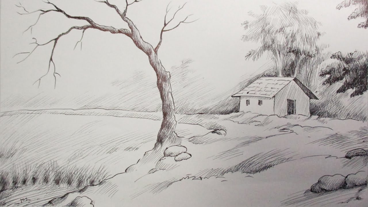 Pen Ink Drawing Tutorial How To Draw A Scenery YouTube