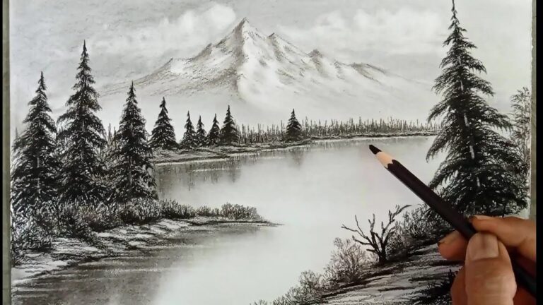 Pencil Drawing Landscape Scenery Snow Mountain Landscape Drawing With Pencil YouTube