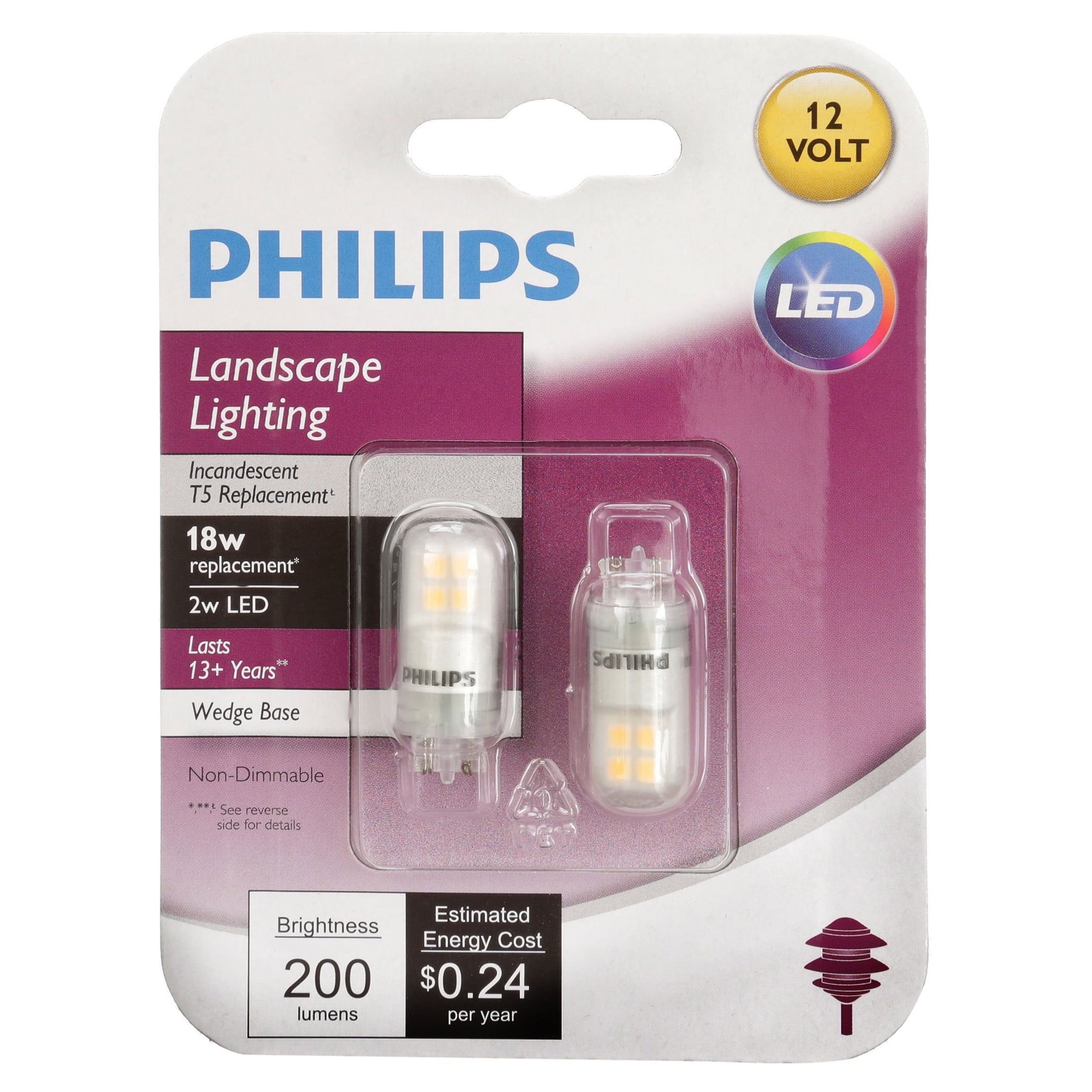 Phillips LED T5 18 Watt Landscape Light Bulb Clear With T5 Wedge Base Non Dimmable 2 Pack Walmart
