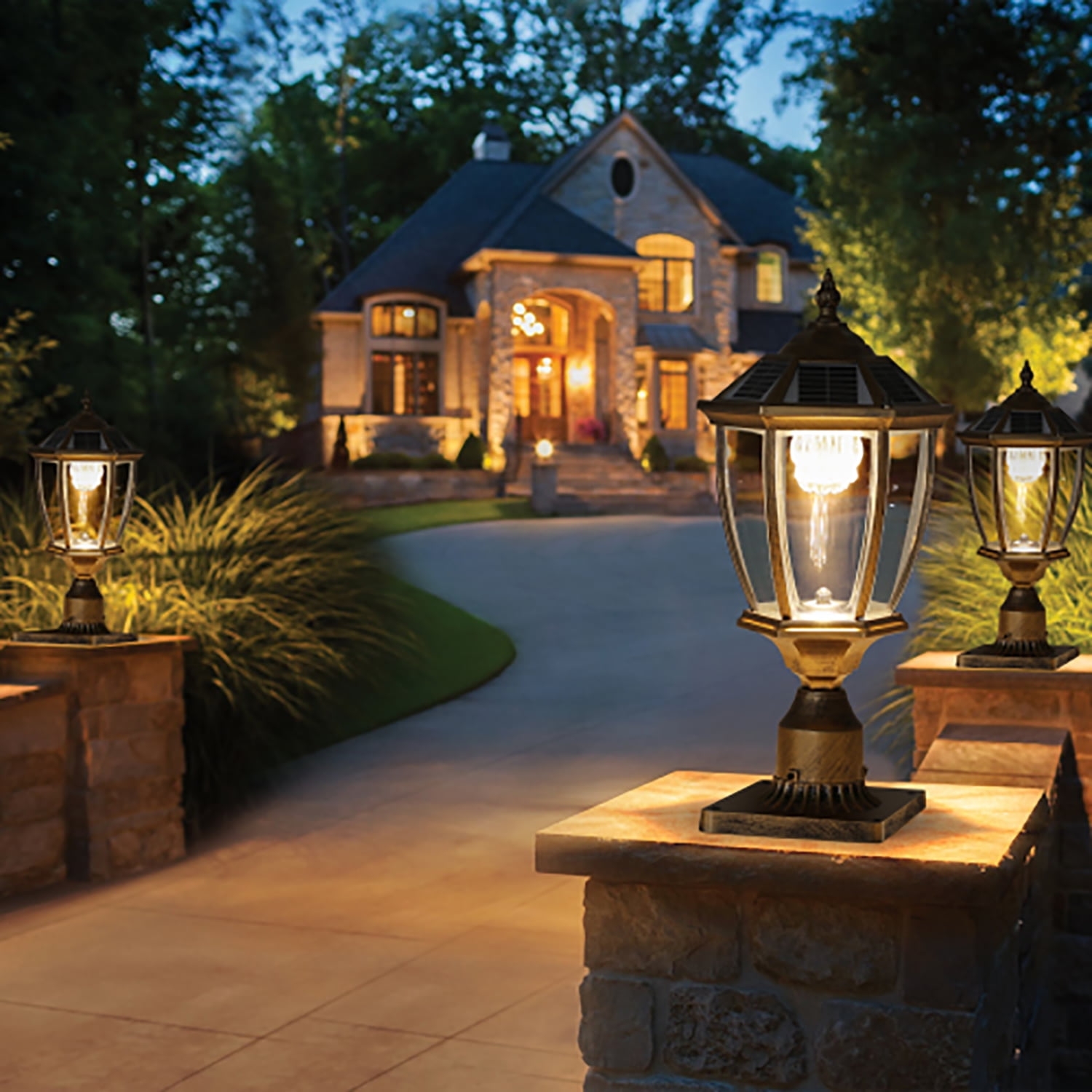 Resenkos Solar Powered Vintage Street Lights Outdoor Solar Column Headlights With Dimmable LED Solar Light For Lawn Pathway Bronze Walmart Business Supplies