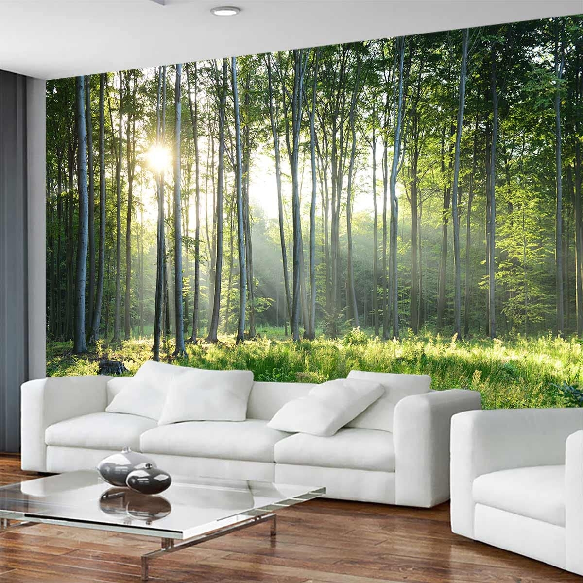 Reyhui Sunshine Forest Mural Wallpaper Landscape Tree Wallpaper Large Nature Scenery Wall Mural For Living Room not Self Adhesive Amazon