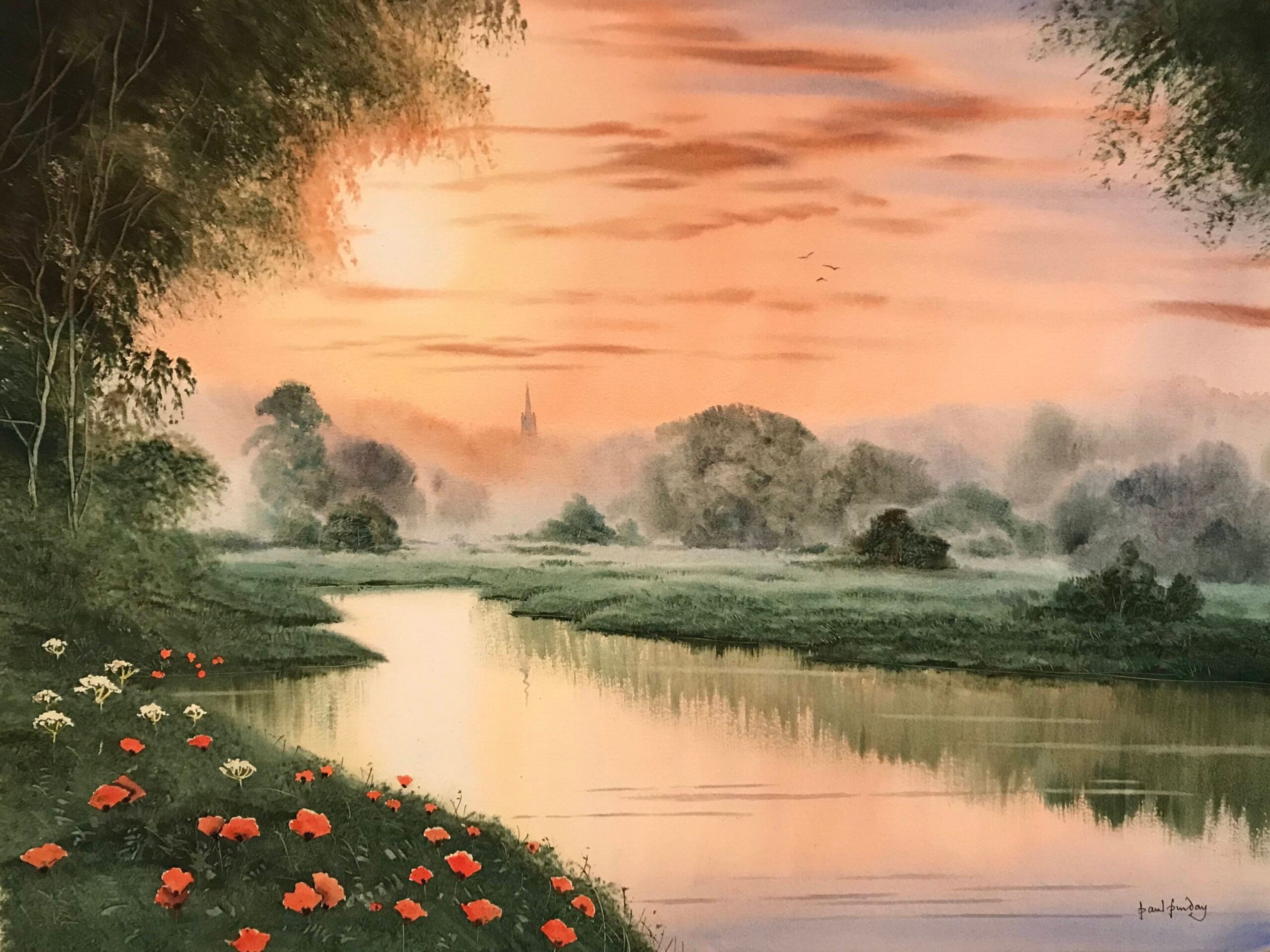 River Light River Landscape River Paintings River Reflections Green Rivers Watercolour Landscape Sunset Sky Summer Landscape Misty Etsy