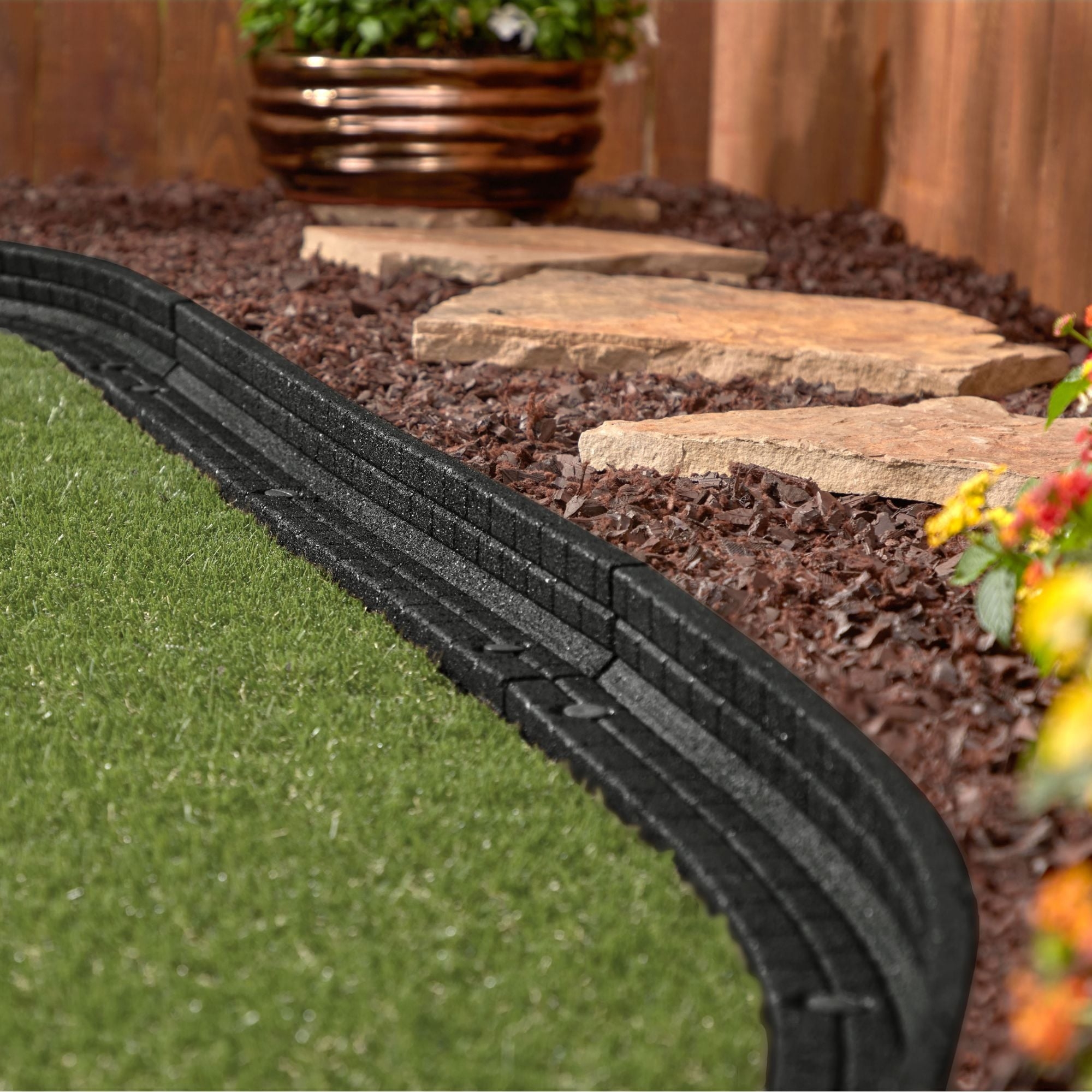 Rubberific 24 ft X 3 in Brickface 6 Pack Black Rubber Landscape Edging Section DCBFE4BK6 At Lowes
