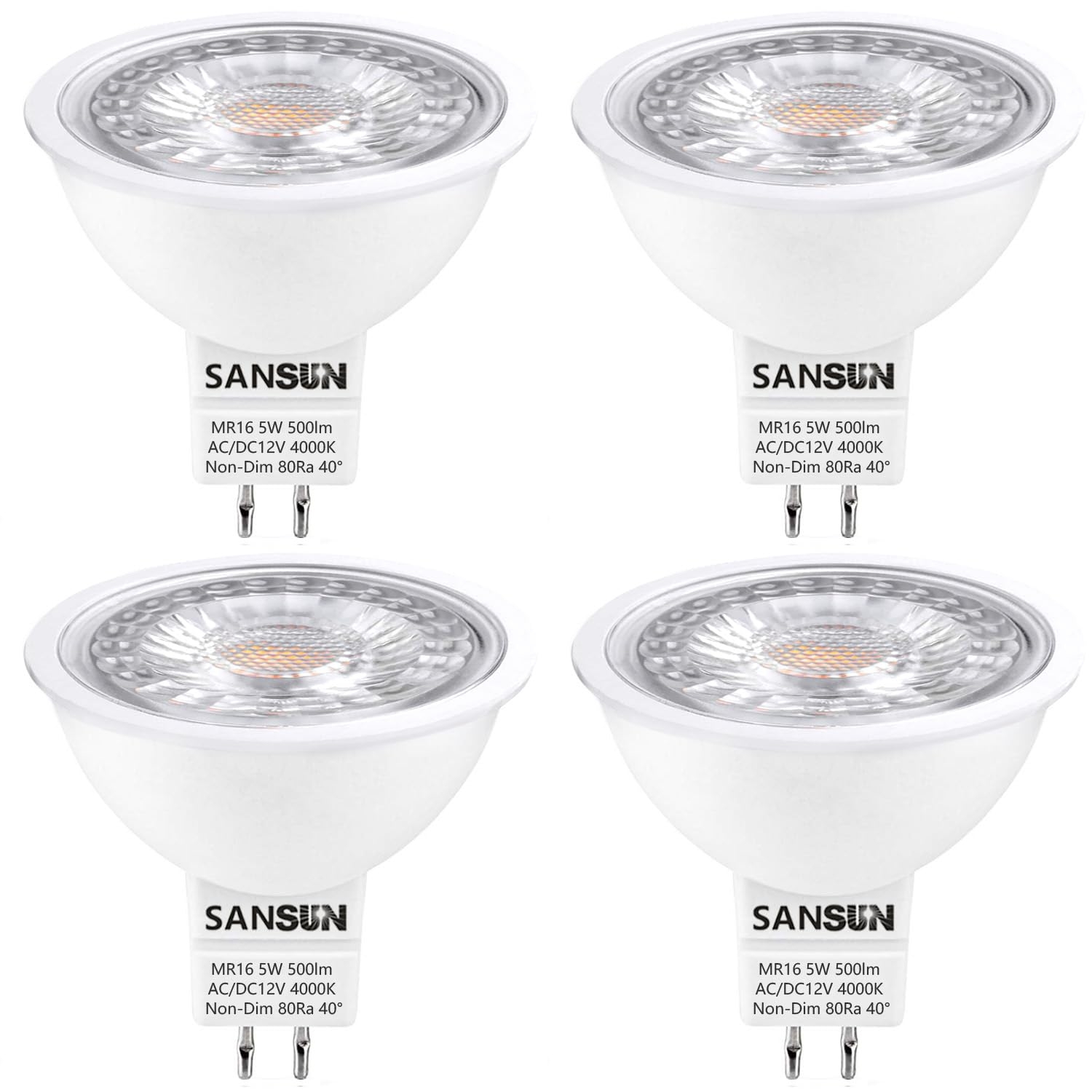 SANSUN 5W MR16 LED Landscape Light Bulbs Low Voltage 12V 50W Halogen Replacement For Outdoor Landscape Spotlight And Track Light GU5 3 Bi Pin Base Daylight White 4000K Non Dimmable Pack Of 4 Amazon