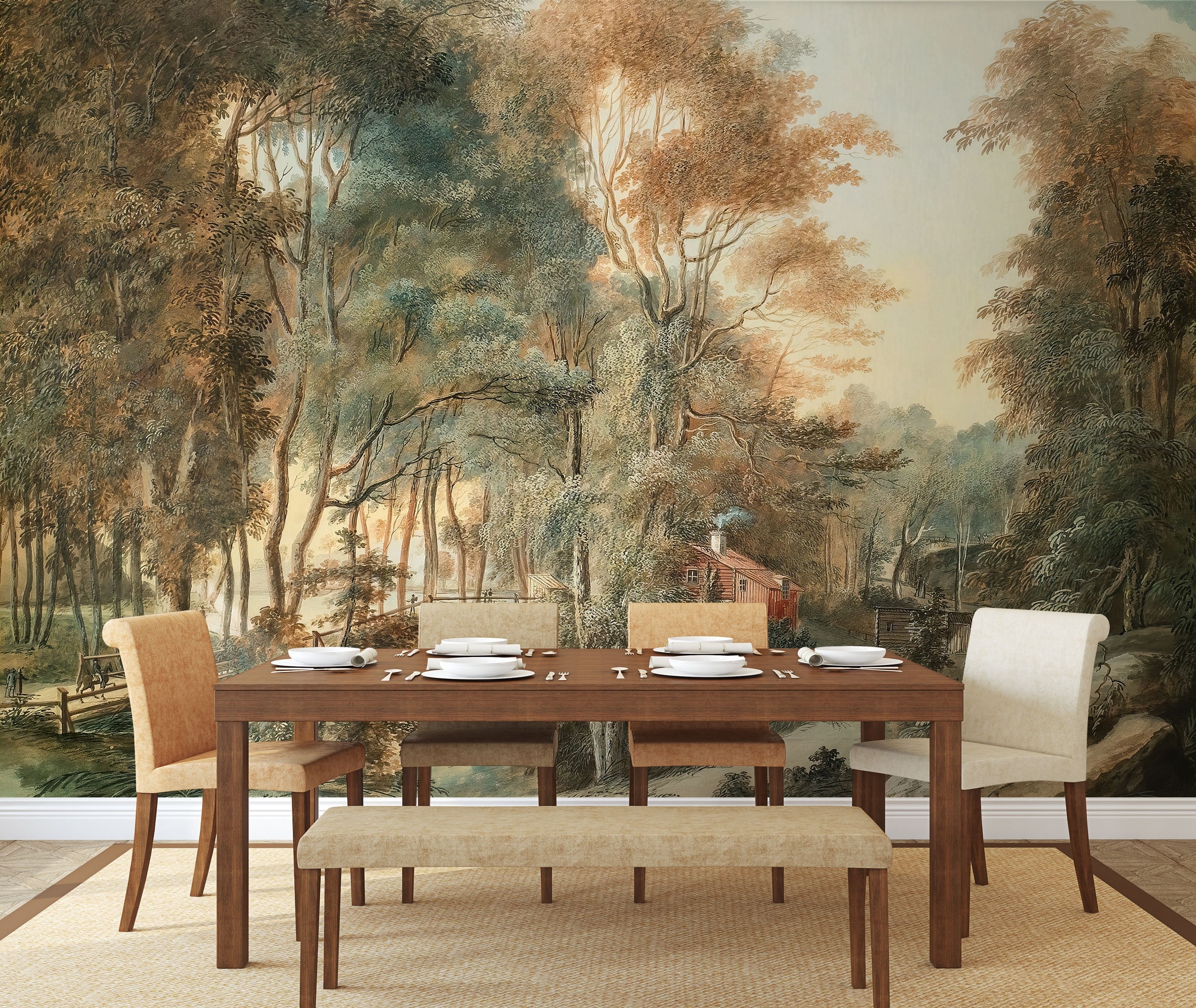 Scenic Wallpaper Peel And Stick Removable Landscape Mural Vintage Painting Wallpaper Rural Art Mural Etsy