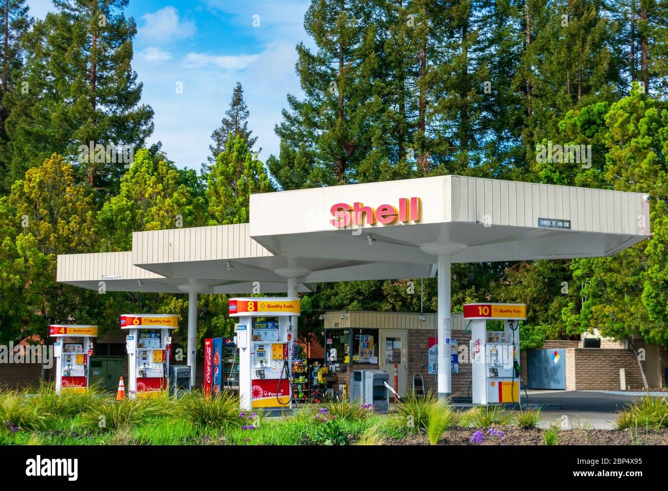 Shell Gas Station Exterior Surrounded By Beautiful Green Landscape With Mature Trees Mountain View California USA 2020 Stock Photo Alamy