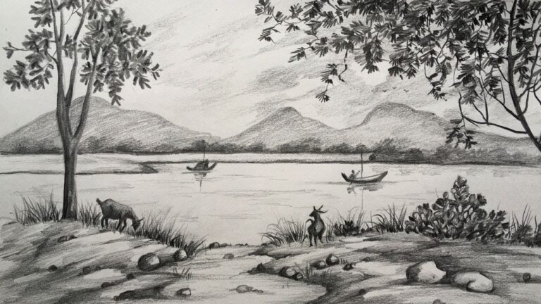 Simple Landscape Drawing In Pencil Scenery Drawing Pencil Sketch YouTube