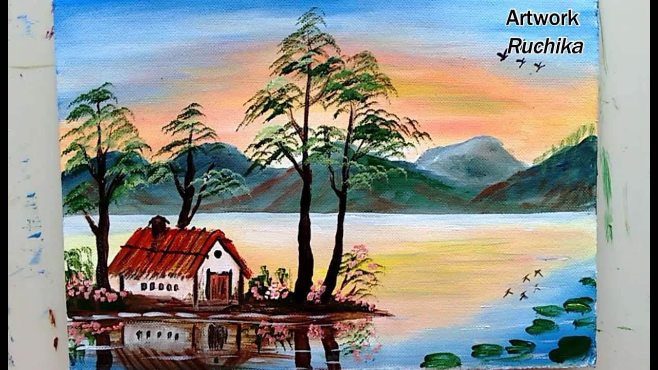 Simple Landscape Painting Easy Mountain Painting Acrylic Painting Tutorial YouTube