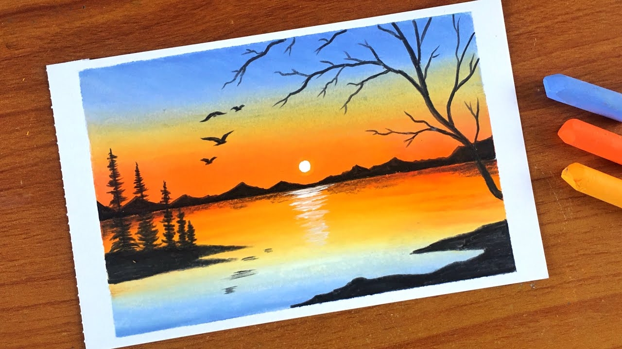 Simple Oil Pastel Sunset Landscape Painting For Beginners Oil Pastel Drawing YouTube