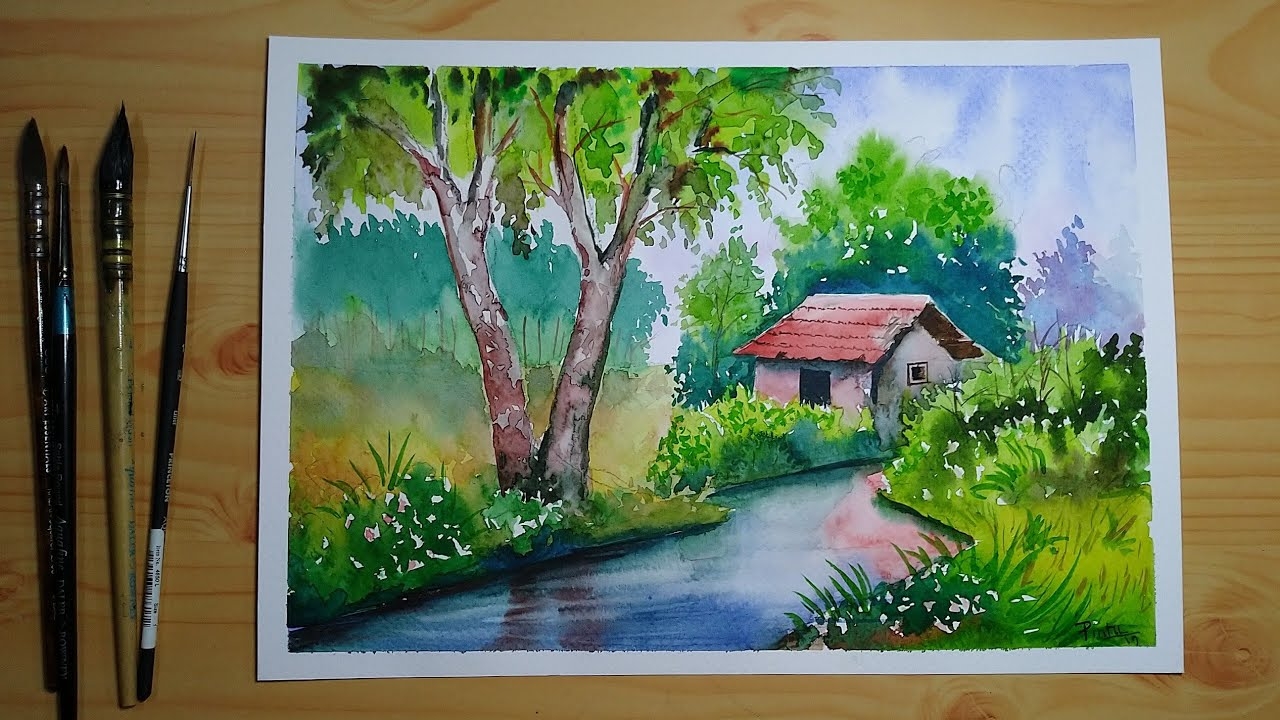 Simple Watercolor Landscape Painting For Beginners YouTube