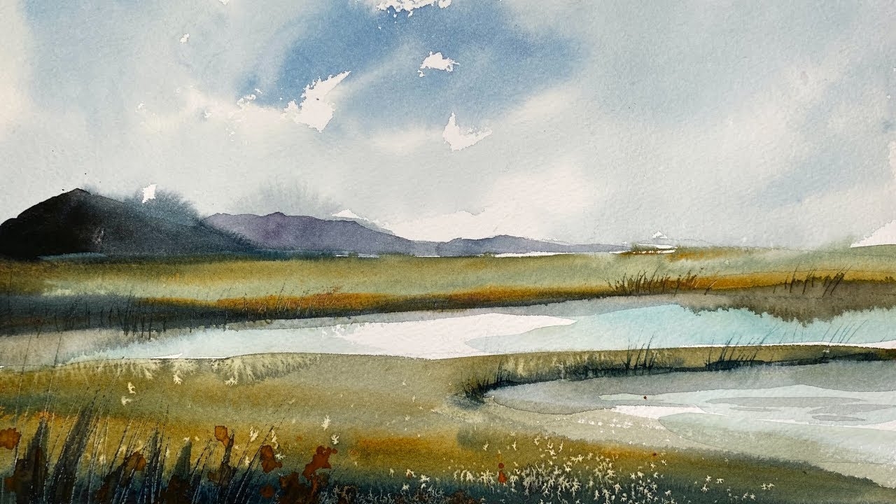 Simple Watercolour Landscape Painting Using Only One Brush YouTube