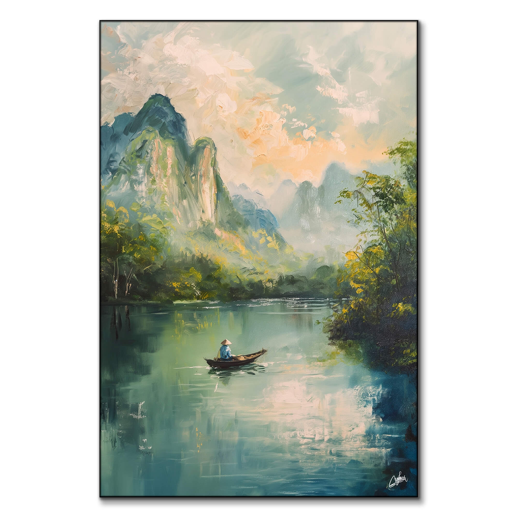 Small Boat On A Calm Lake Mountain Landscape BIG Wall D cor