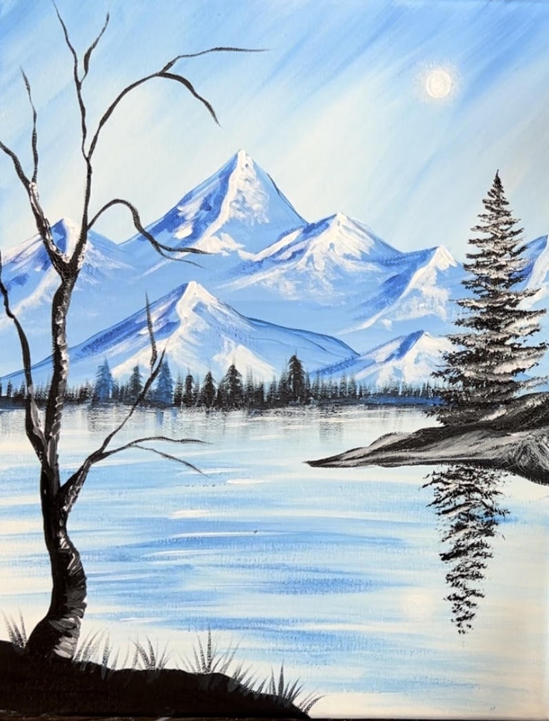 Snowy Mountain Scene Acrylic Painting Tutorial Tracie Kiernan Step By Step Painting