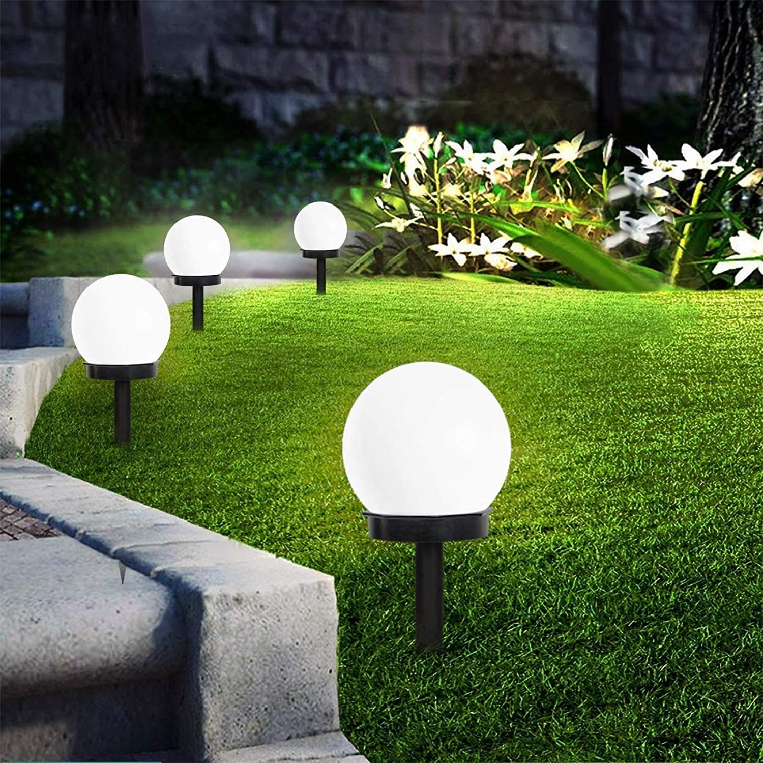 Solar Lights Outdoor 8 Pack LED Solar Globe Powered Garden Light Waterproof For Yard Patio Walkway Landscape In Ground Spike Pathway Cold White Amazon