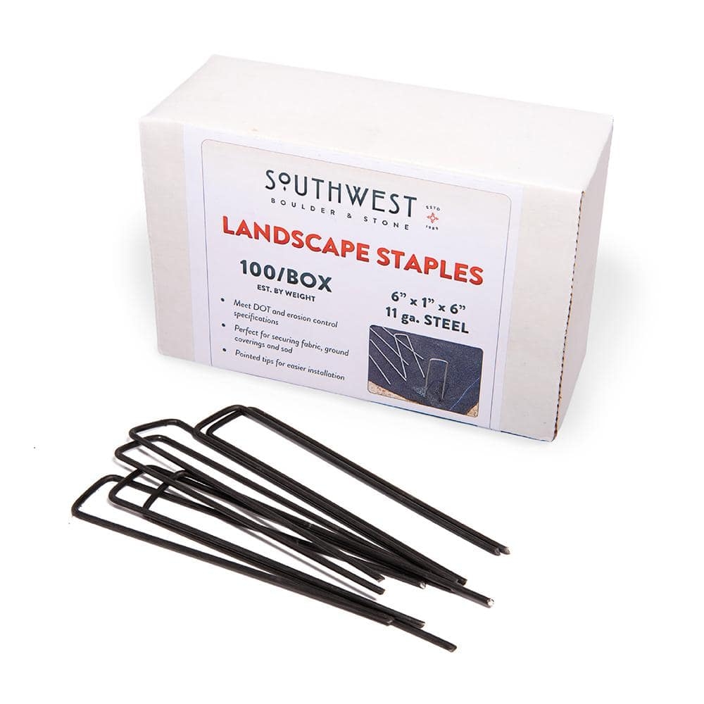 Southwest Boulder Stone 6 In Heavy Duty Steel Garden Staples For Weed Barrier Landscape Fabric Irrigation Lines And Sod 100 Pack 02 0168 The Home Depot