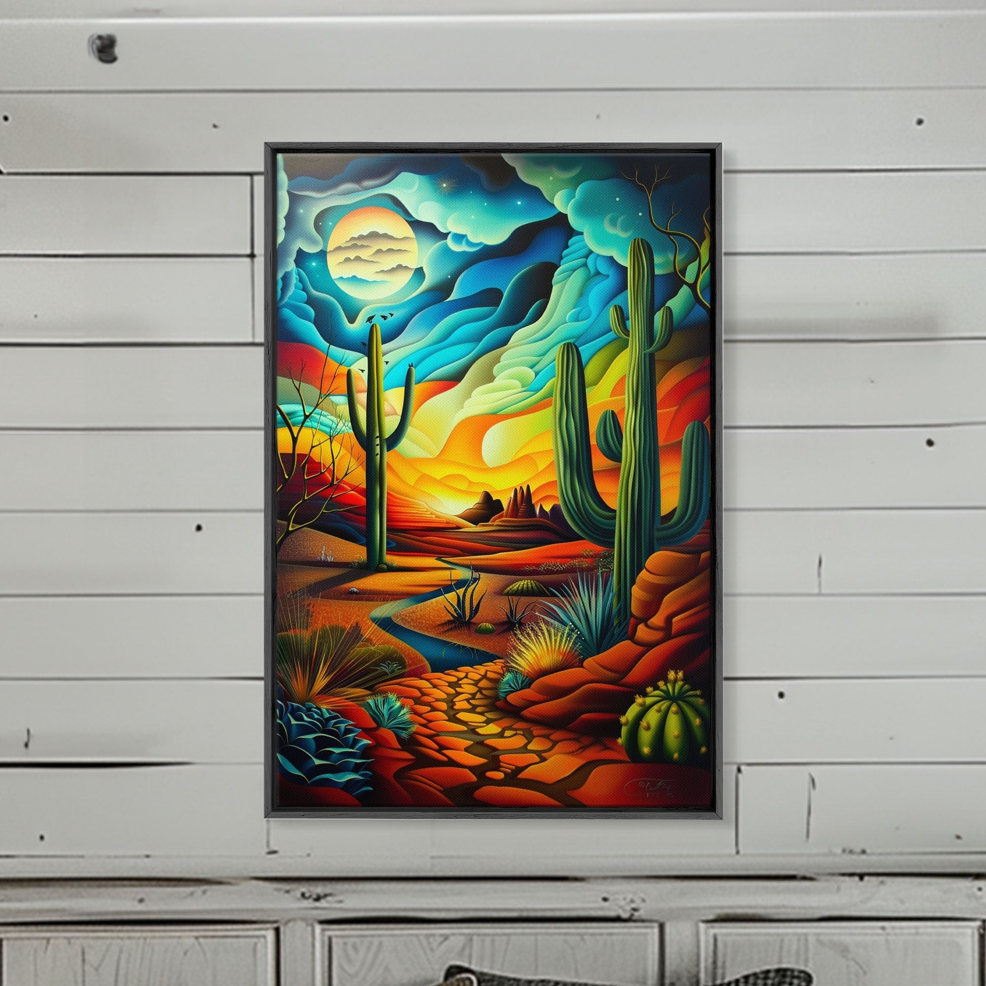 Southwestern Desert Scene Vibrant Landscape Art Framed Canvas Print Living Room Decor Desert Painting Colorful Wall Art Etsy