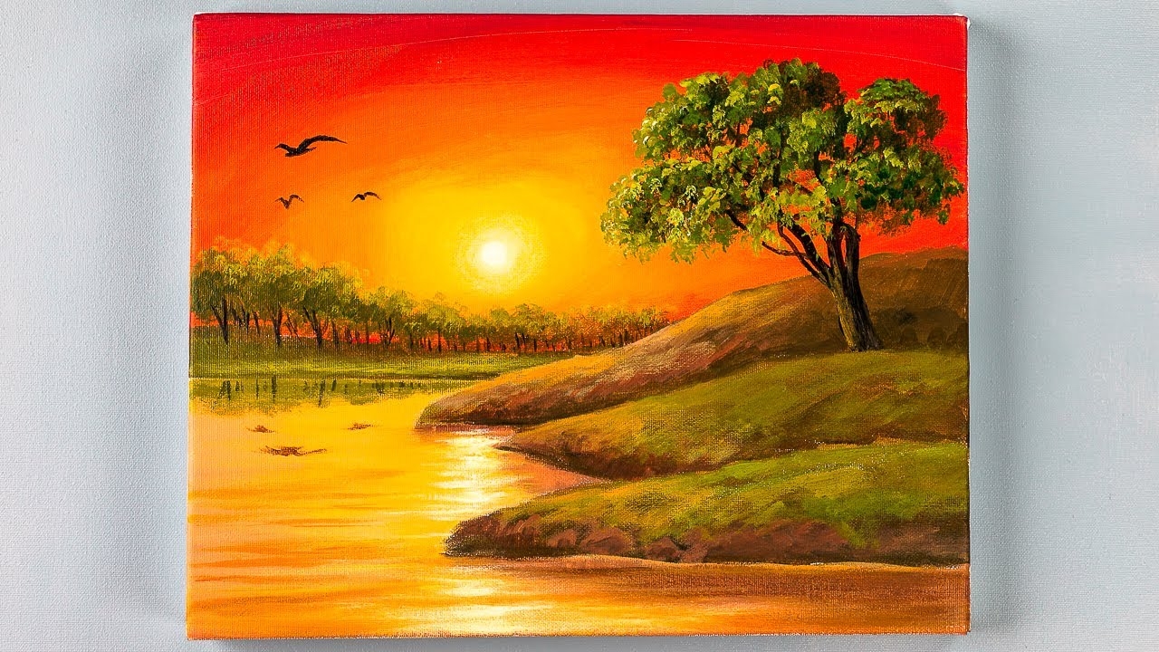 Sunset Landscape Painting Easy Painting Tutorial For Beginners YouTube