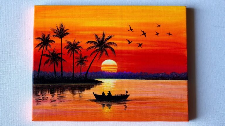 Sunset Painting Sunset Landscape Painting Acrylic Painting Tutorial YouTube