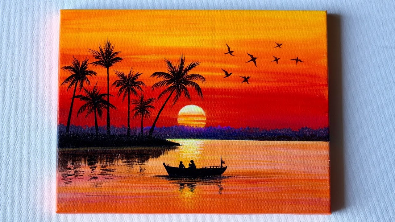 Sunset Painting Sunset Landscape Painting Acrylic Painting Tutorial YouTube