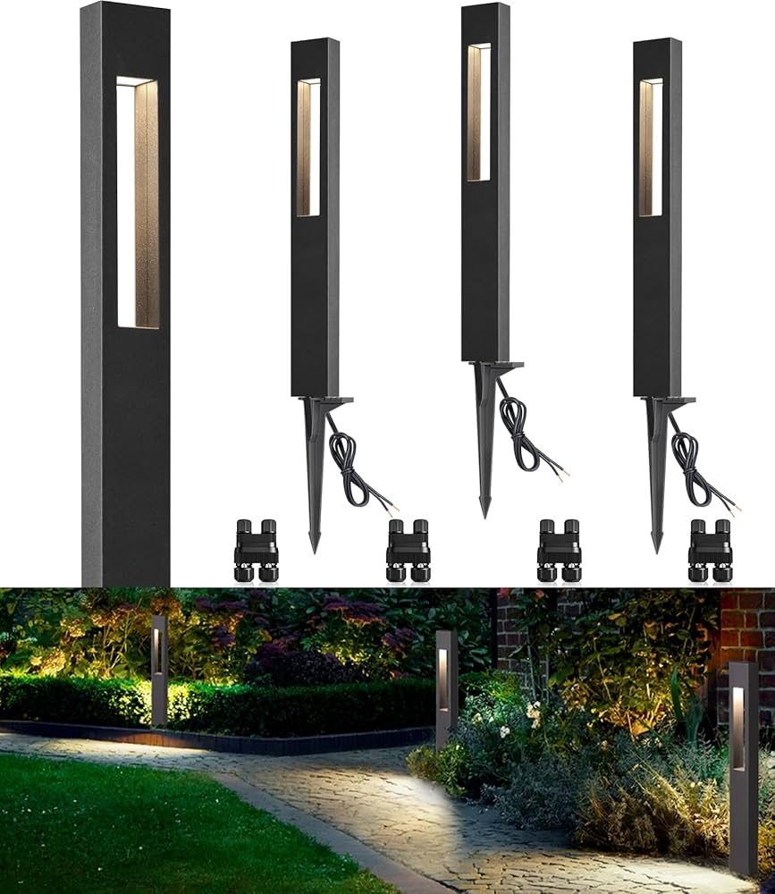 SUNVIE 3W Low Voltage Pathway Lights 3000K LED Low Voltage Landscape Lights 12V Waterproof Landscape Path Lights Low Voltage Landscape Lighting For Walkway Yard Backyard Garden ETL Listed Cord 4 Pack 
