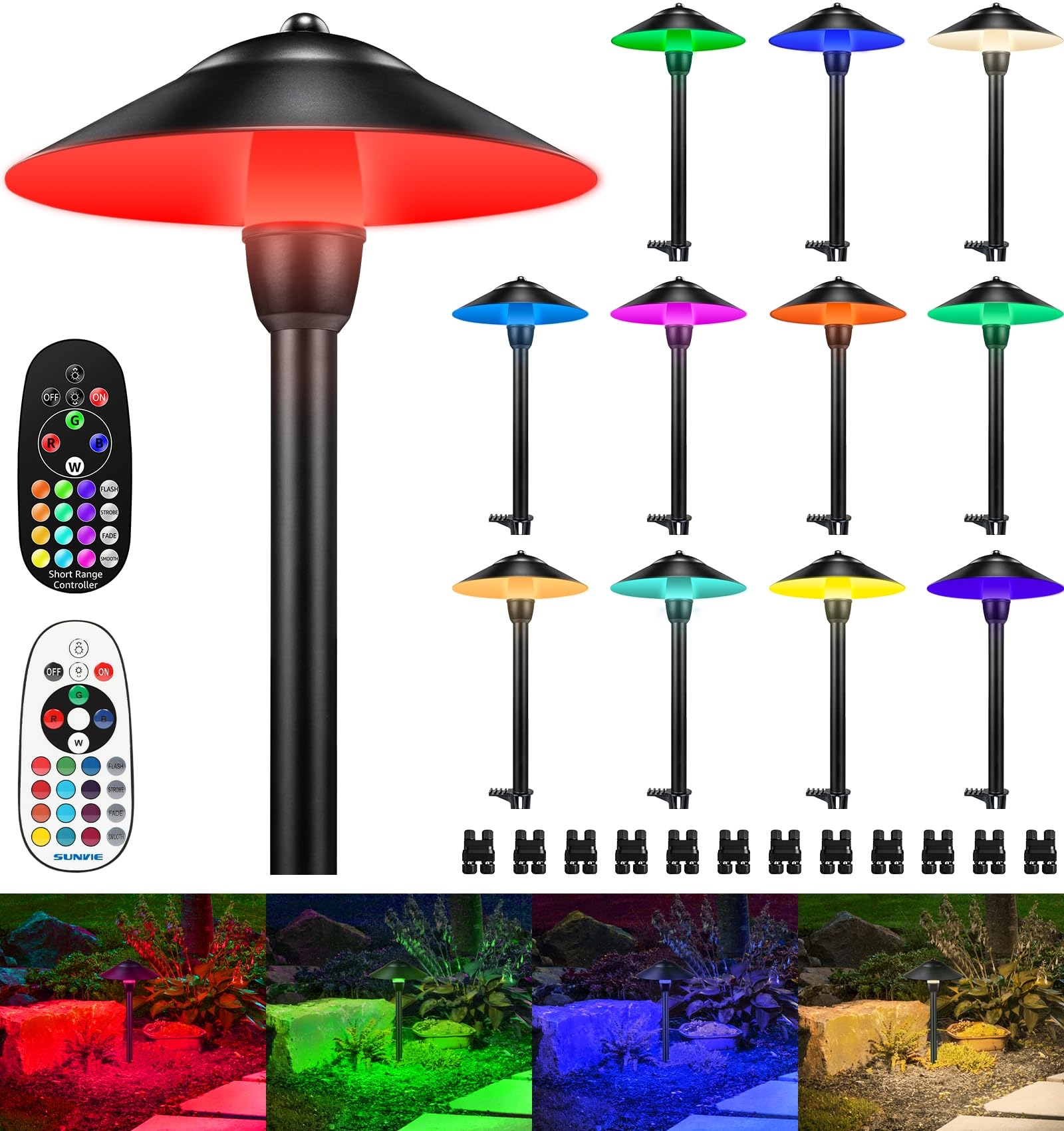 SUNVIE RGBW Low Voltage Landscape Lights 3W Color Changing Pathway Lights 12 24V Multi Color Path Lights Waterproof For Yard Garden Walkway Holiday Landscape Lighting ETL Listed Cord 12 Pack Amazon