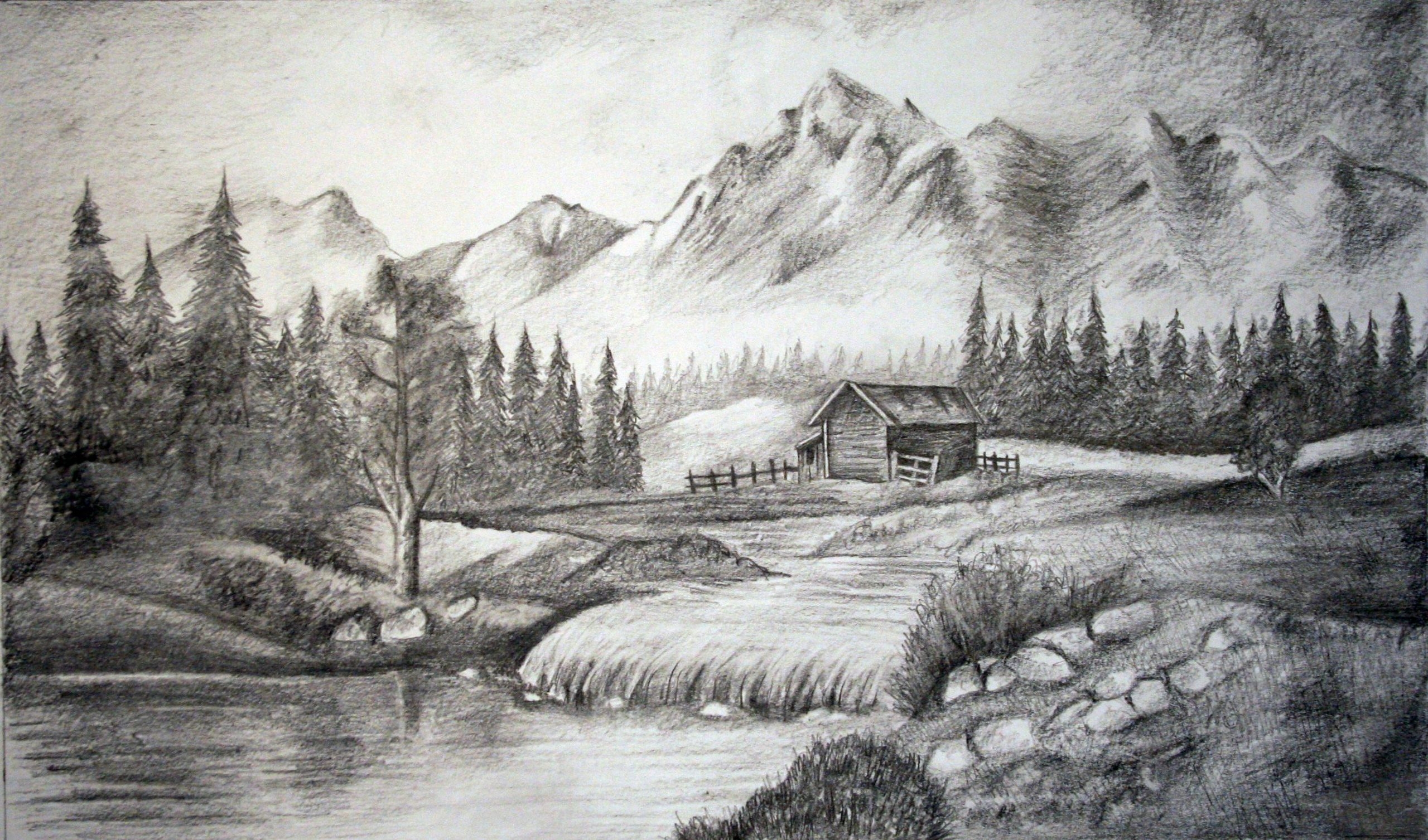 pencil landscape drawing