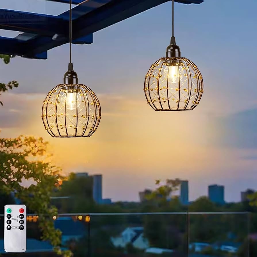TWINKVILLA Hanging Pendant Lights Battery Operated Outdoor Chandelier With Warm White LED Bulb For Patio Tree Pergola Gazebo Porch Beaded Ball G50 2PK Amazon