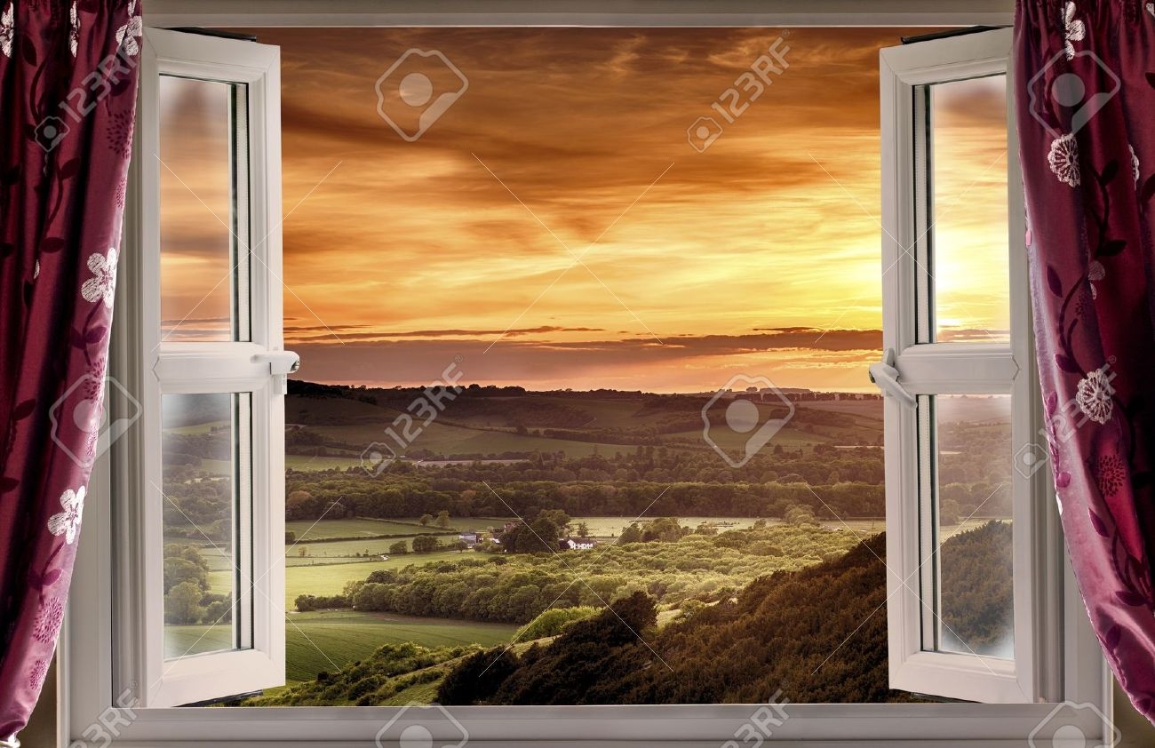 View Through An Open Window Onto Rural Landscape And Sunset Stock Photo Picture And Royalty Free Image Image 20949200 