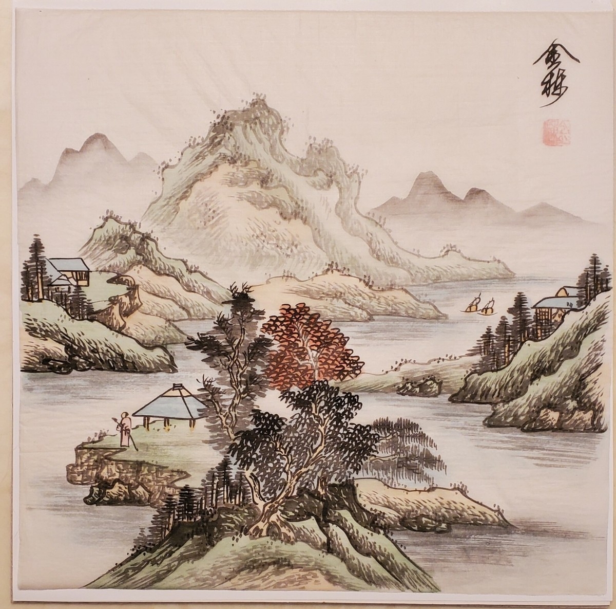 Vintage Japanese Mountain Landscape Painting On Silk Signed Beautiful EBay