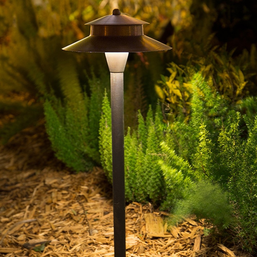 VOLT Stratum 12V Brass 2 Tier Path Light 9 Shade 25 Tall For Low Voltage Landscape Lighting On Outdoor Pathway Walkway Garden Driveway Or Patio Amazon