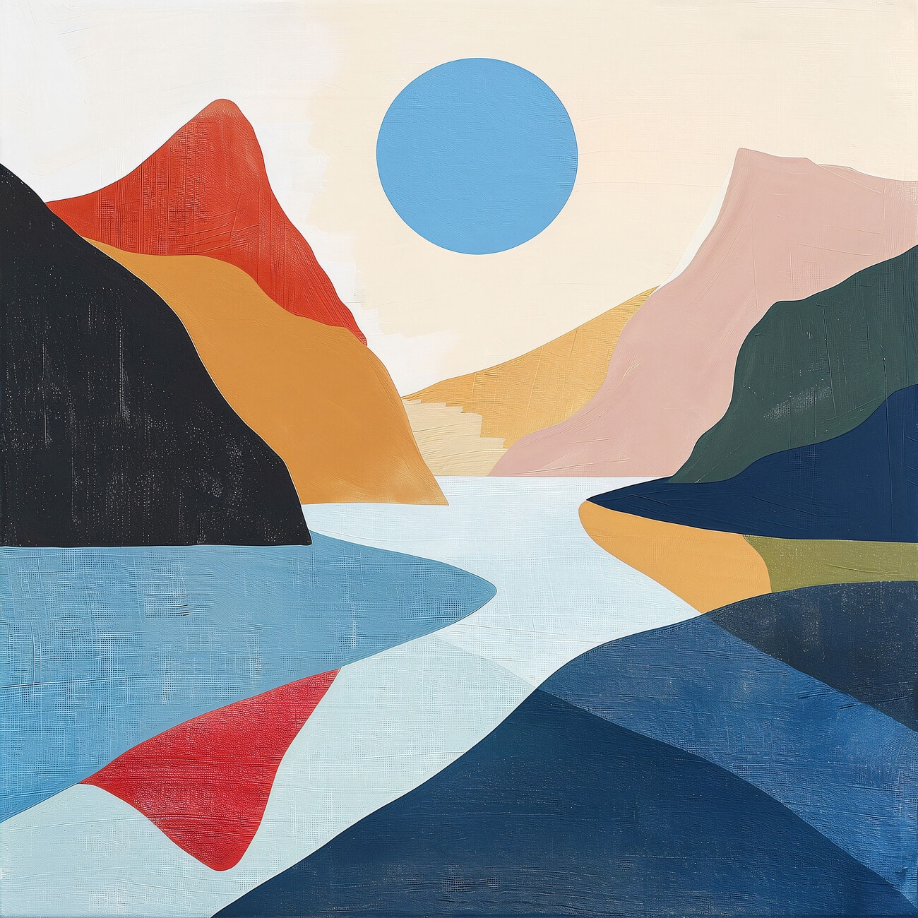 Wall Art Print Lake View Abstract Landscape Geometric Shapes Minimalist Abposters