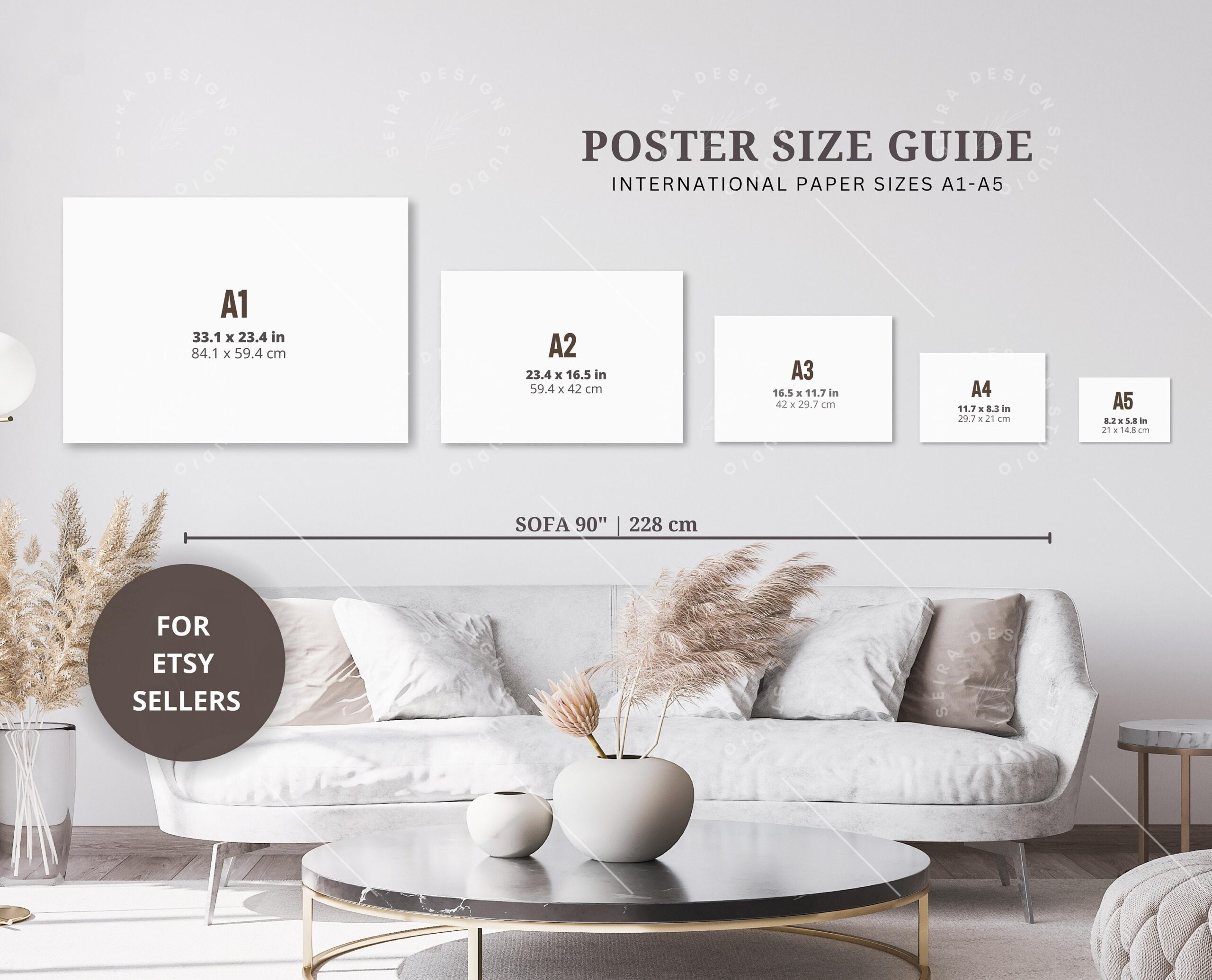 Wall Art Size Guide A1 A5 Landscape JPG Digital Download Etsy