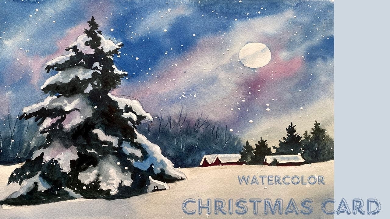 Watercolor Christmas Landscape Step By Step Watercolor Christmas Card For Beginners YouTube