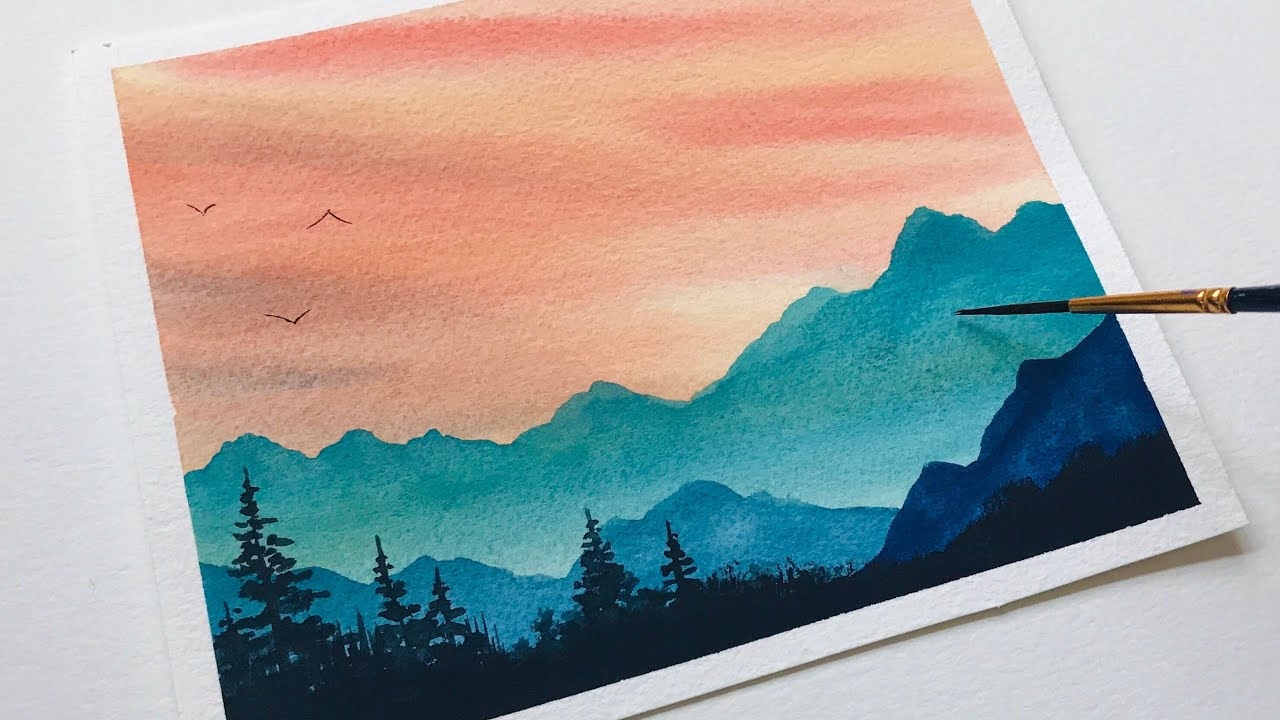 Watercolor Painting Landscape Mountains For Beginners Watercolor Art Easy Landscape Tutorial YouTube