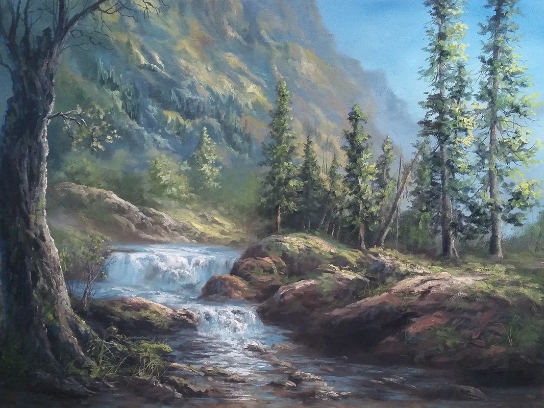 Waterfall Landscape Original Oil Painting