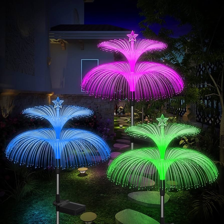 Weepong Solar Garden Lights 3 Pack New Upgraded Solar Lights Outdoor Waterproof 7 Color Changing Double Jellyfish And Star Flower Garden Decor Yard Lawn Christmas Outdoor Gifts For Mother s Day Women Amazon