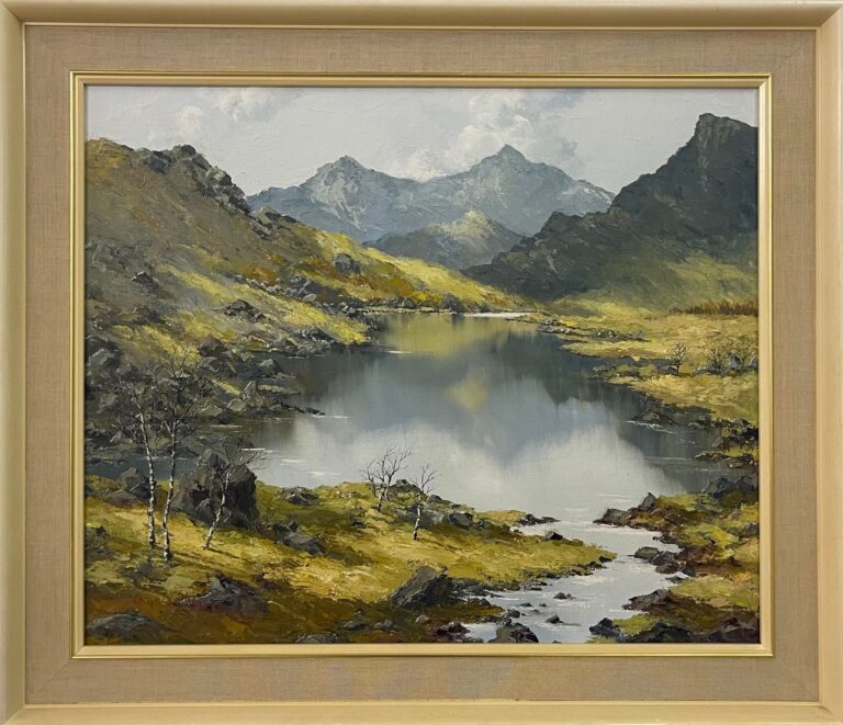 Welsh Landscape With Mountains Lake Impasto Oil Painting Ascot Studios