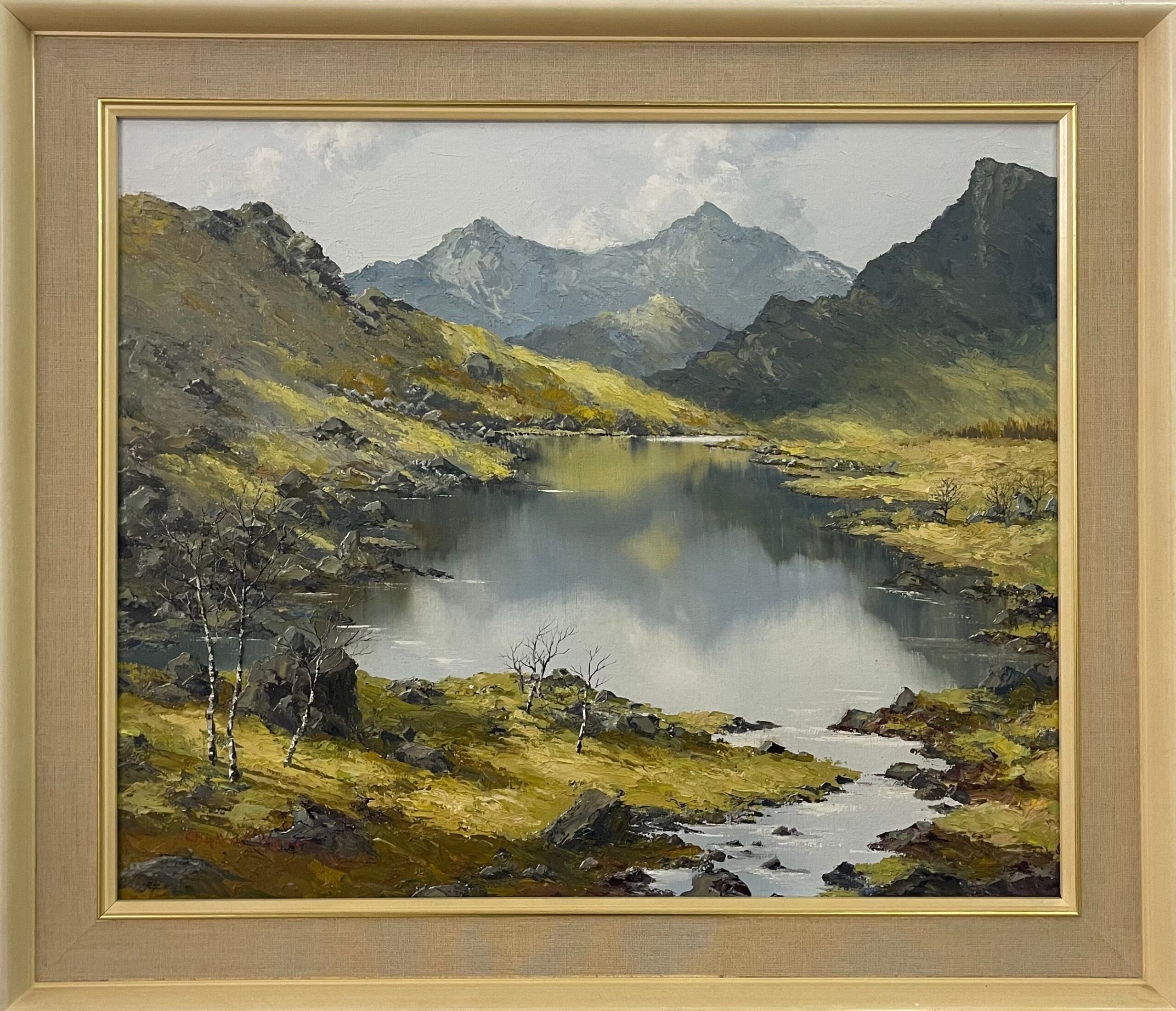 Welsh Landscape With Mountains Lake Impasto Oil Painting Ascot Studios