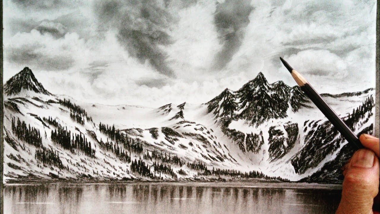 Winter Mountain Landscape Drawing Easy Ways Easy Nature Scenery Drawing By Pencil YouTube