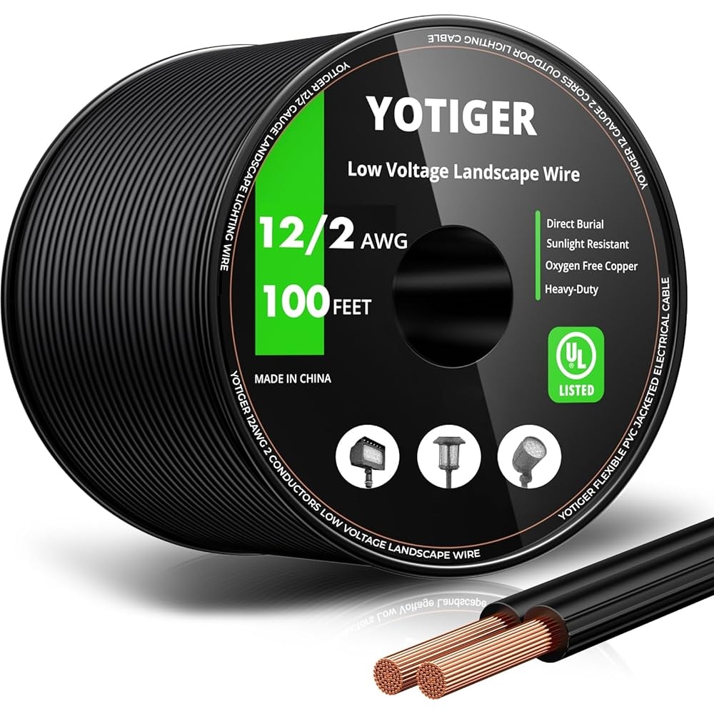 YOTIGER 12 Gauge Low Voltage Landscape Wire 100FT 12 2 Low Voltage Landscape Lighting Wire 12AWG 2 Conductors Copper Wire Direct Burial Electrical Wire For Accent Path Spot Lights UL Listed Amazon Tools